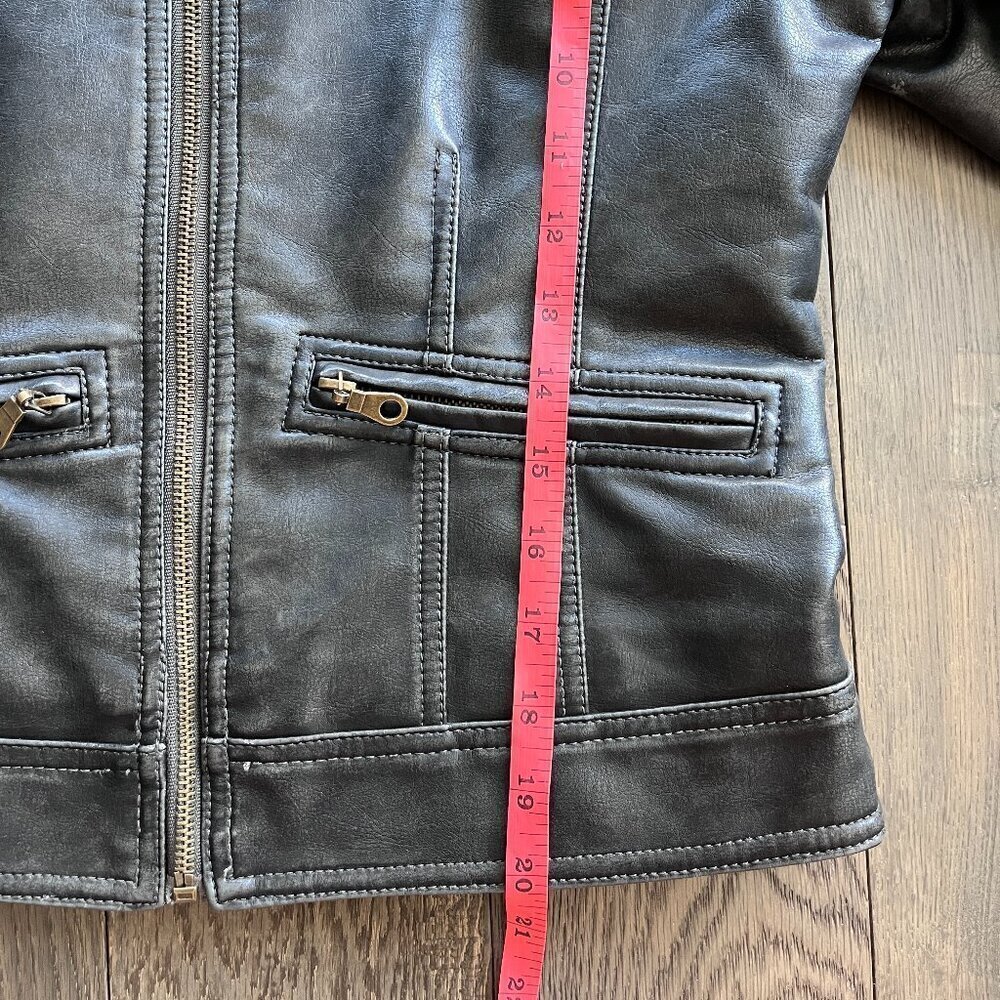 Refuge Faux Leather Moto Biker Jacket Brown Zip Front Classic Street Style - Picture 5 of 6